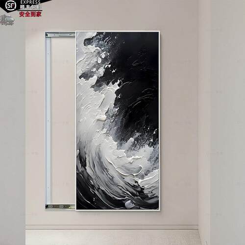 定制电箱电闸箱客厅黑白配拉门消防栓遮挡画 画抽像海浪艺术装饰