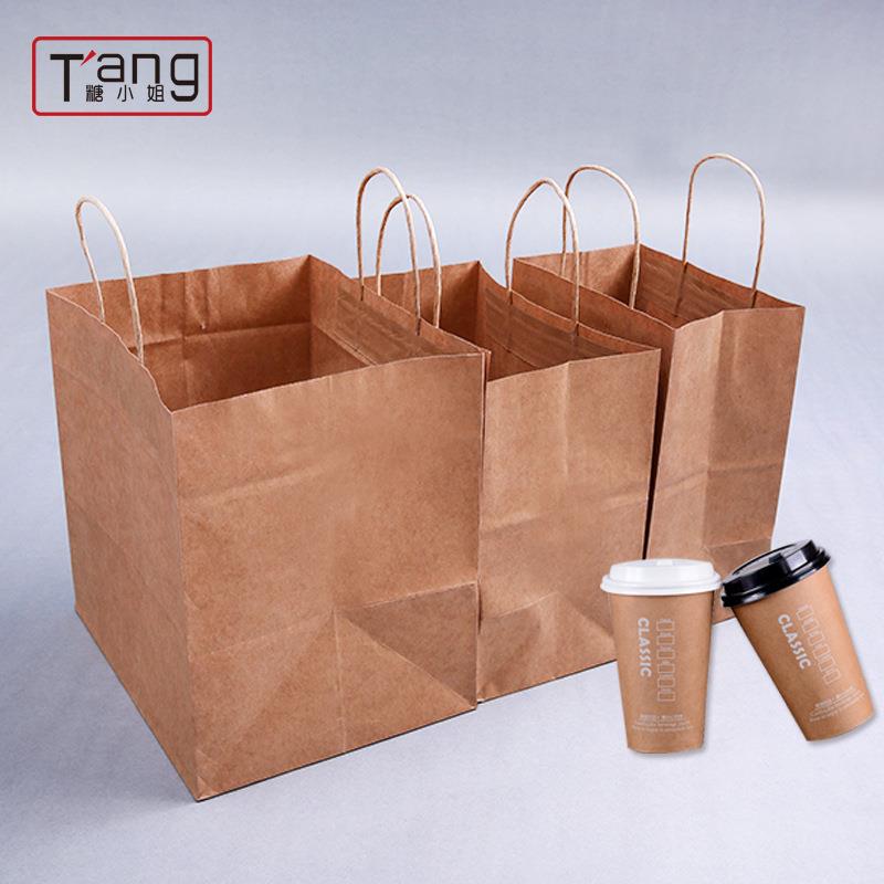 新款直销加宽加厚食品外卖打包袋牛皮纸袋手提袋餐饮餐盒奶茶小龙