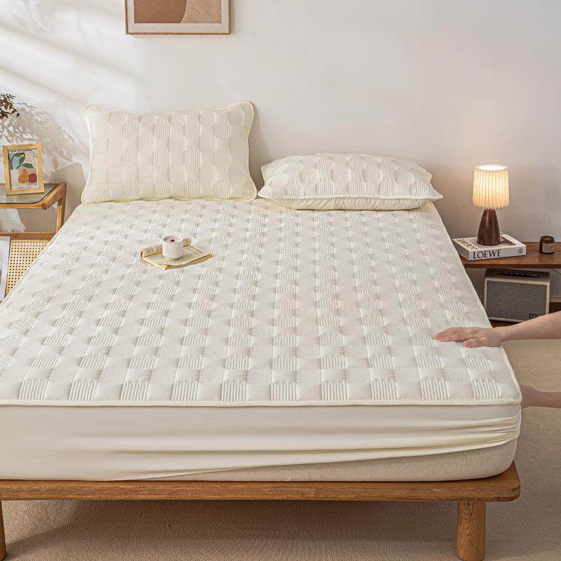 水洗棉夹棉床笠席梦思保护罩学生宿舍床垫防滑床罩单双人三件套