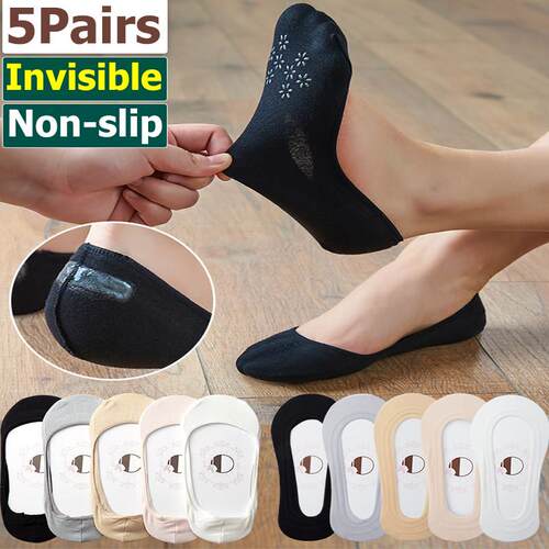 5Pairs Cotton Socks Summer Candy Color Invisible Non-slip Bo