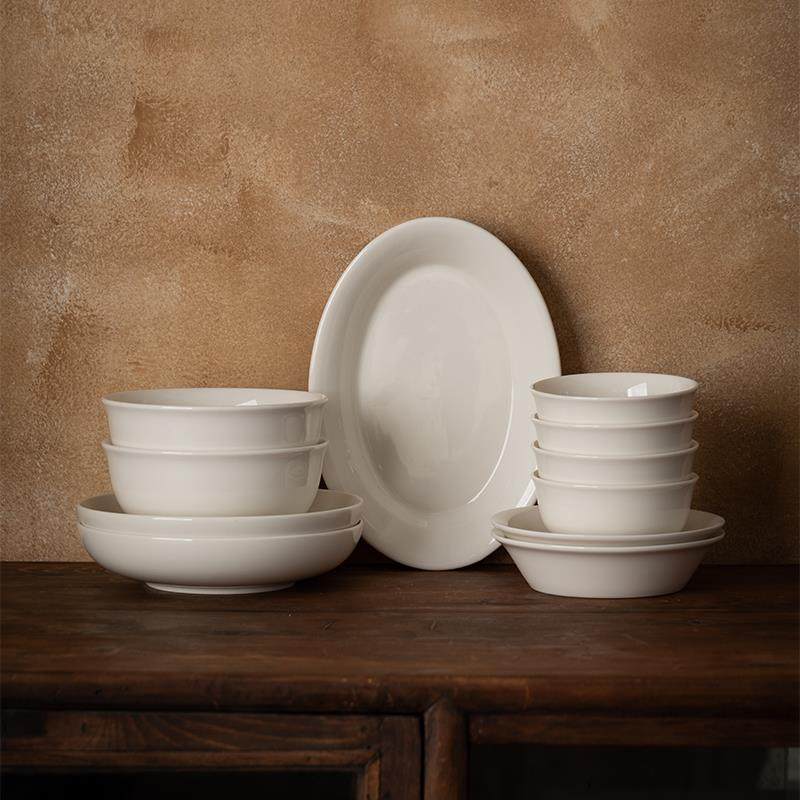 【米白】德化白瓷餐具套装家用陶瓷2-4人份餐盘碗小套鱼盘汤面碗,餐饮具,餐具瓷器套装,淘宝优惠券,粉丝福利购,淘宝优惠卷