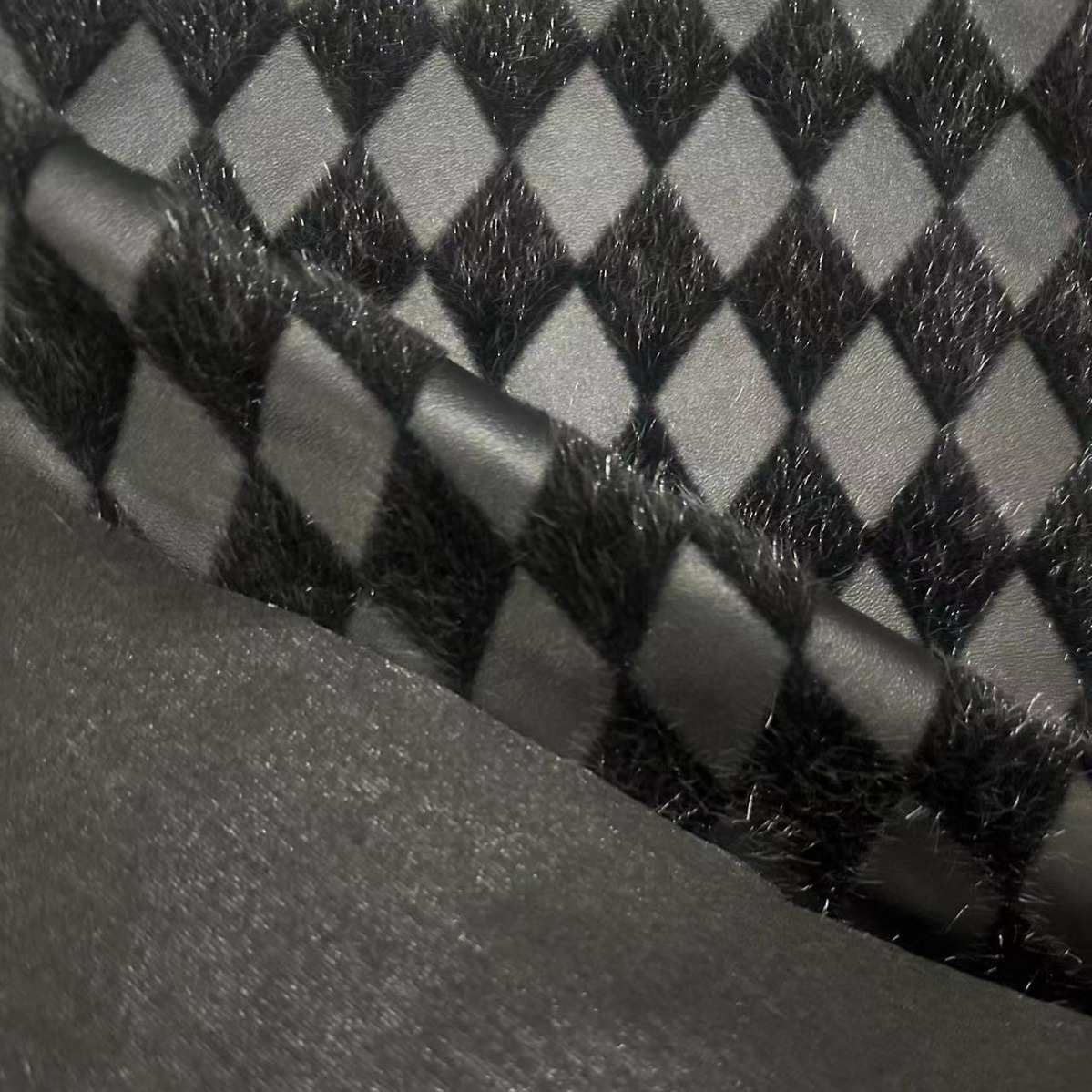 0.8MM半PU拉毛底菱形格植绒人造革 箱包鞋材服饰软装DIY皮革辅料