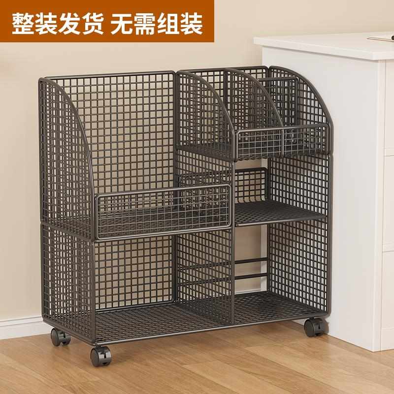 书架桌下置物架落地多层可移动带轮铁艺小推车卧室床头零食收纳架