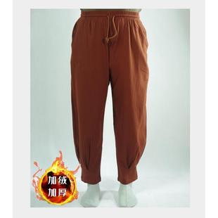 无拉链棉麻居士裤 正品 短褂裤 洗亚加麻免水绑腿绒僧裤 宽松和尚保 裤