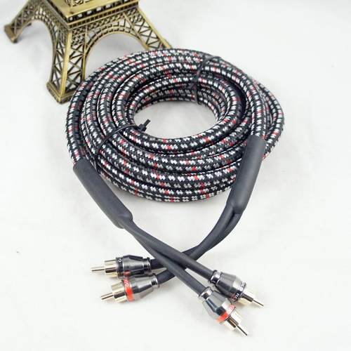 高档金属头五彩汽车功放音频线2RCA-2RCA音频线改装音响音频线