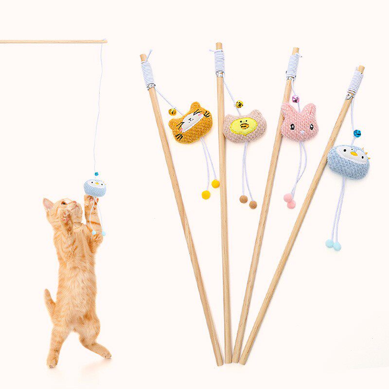 宠物用品玩具木杆可爱表情毛绒逗猫棒带铃铛自嗨互动玩乐猫咪玩具