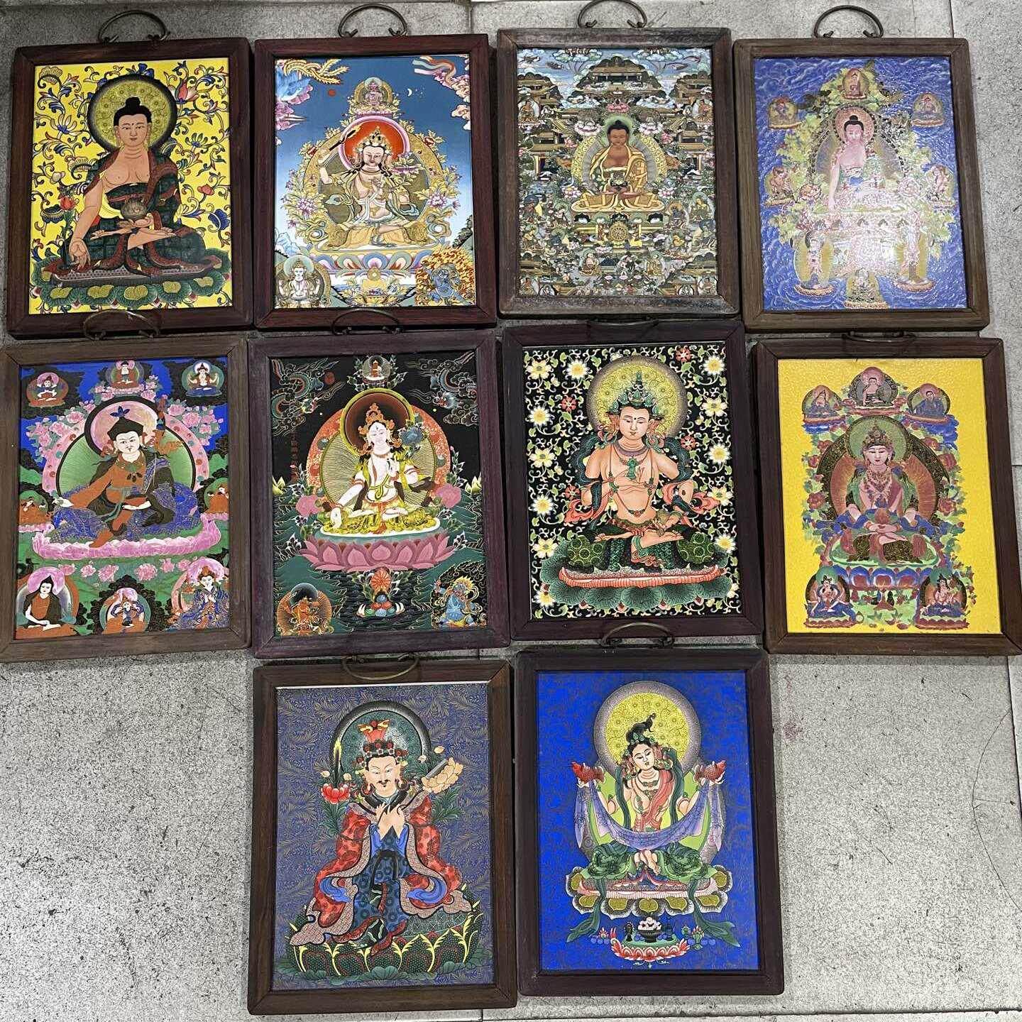 古玩花梨木镶珐瑯彩唐卡景德镇瓷板画佛像装饰画挂墙中式书房挂画