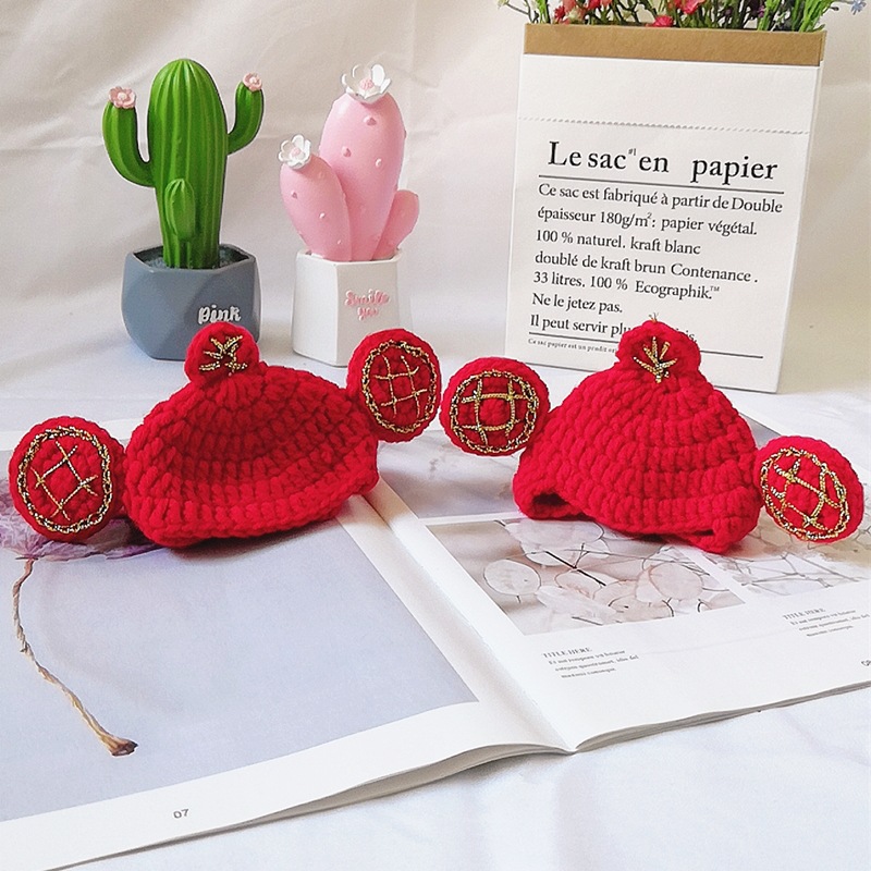 猫咪针织帽子宠物搞笑招财官帽手