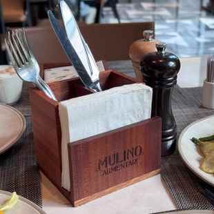 西餐厅纸巾架刀叉勺子收纳桶组合餐具盒商用多功能实木罐餐巾纸座