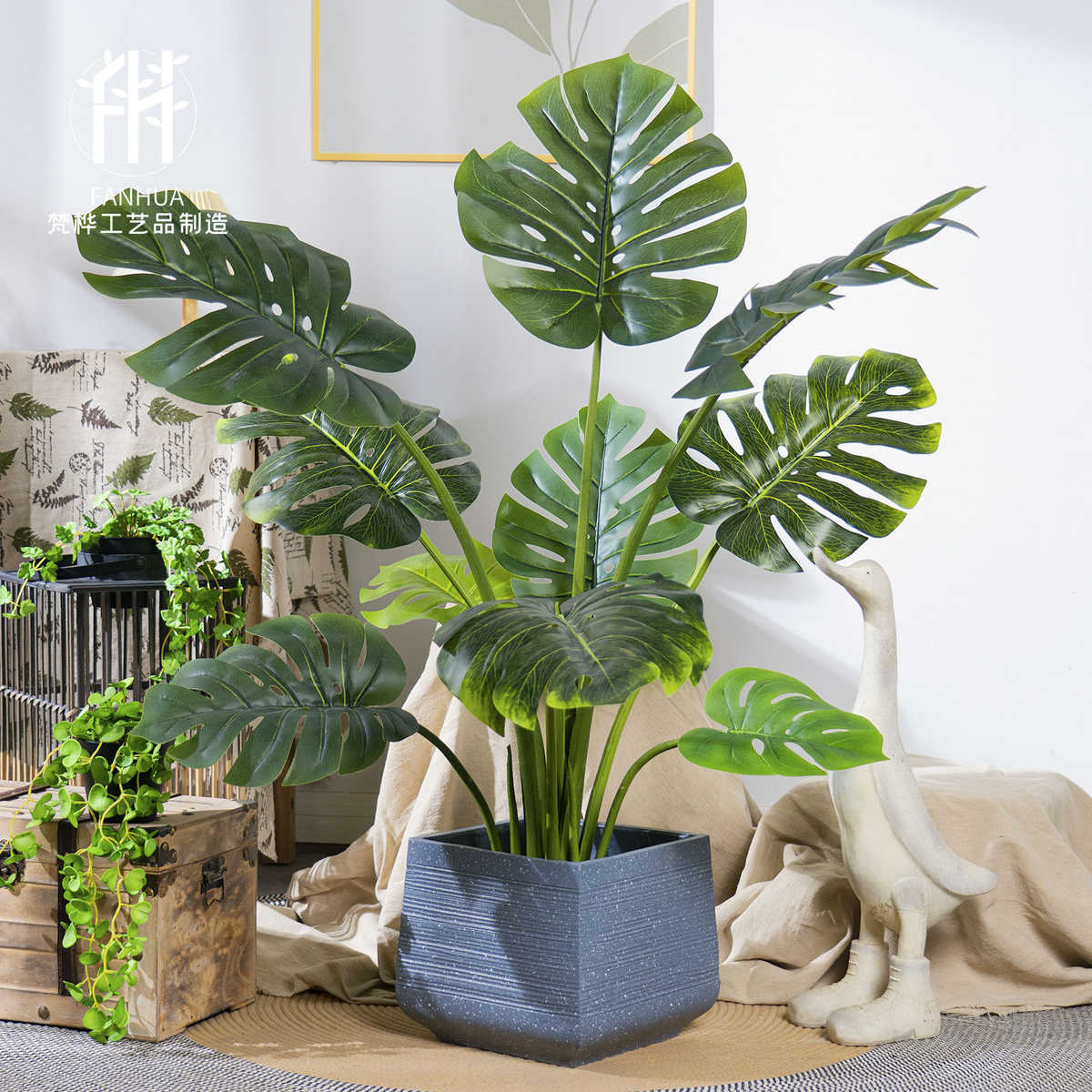 绿室内大型摆件花树新款客厅造景盆栽装饰假龟背竹植仿真植物仿生