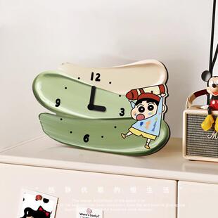 蜡笔小新创意桌面小时钟摆件客厅钟表摆台式家用可爱房间静音座钟