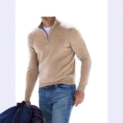 Long sleeved V-neck velvet zipper men's top