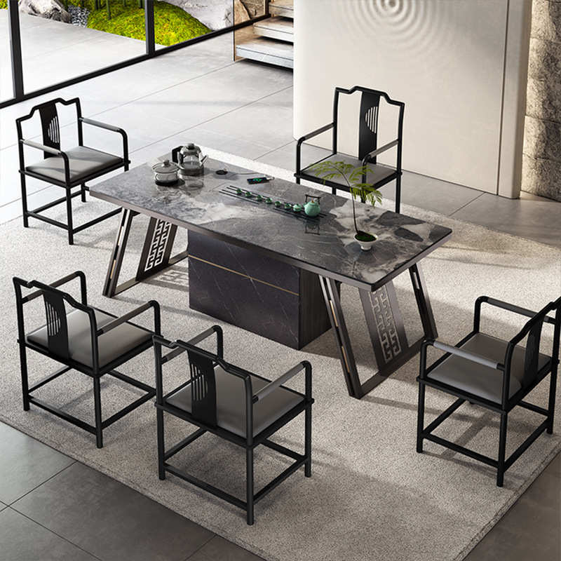 岩小茶茶桌现代板一体办公茶桌自动泡茶简约家具家用中式办公 台