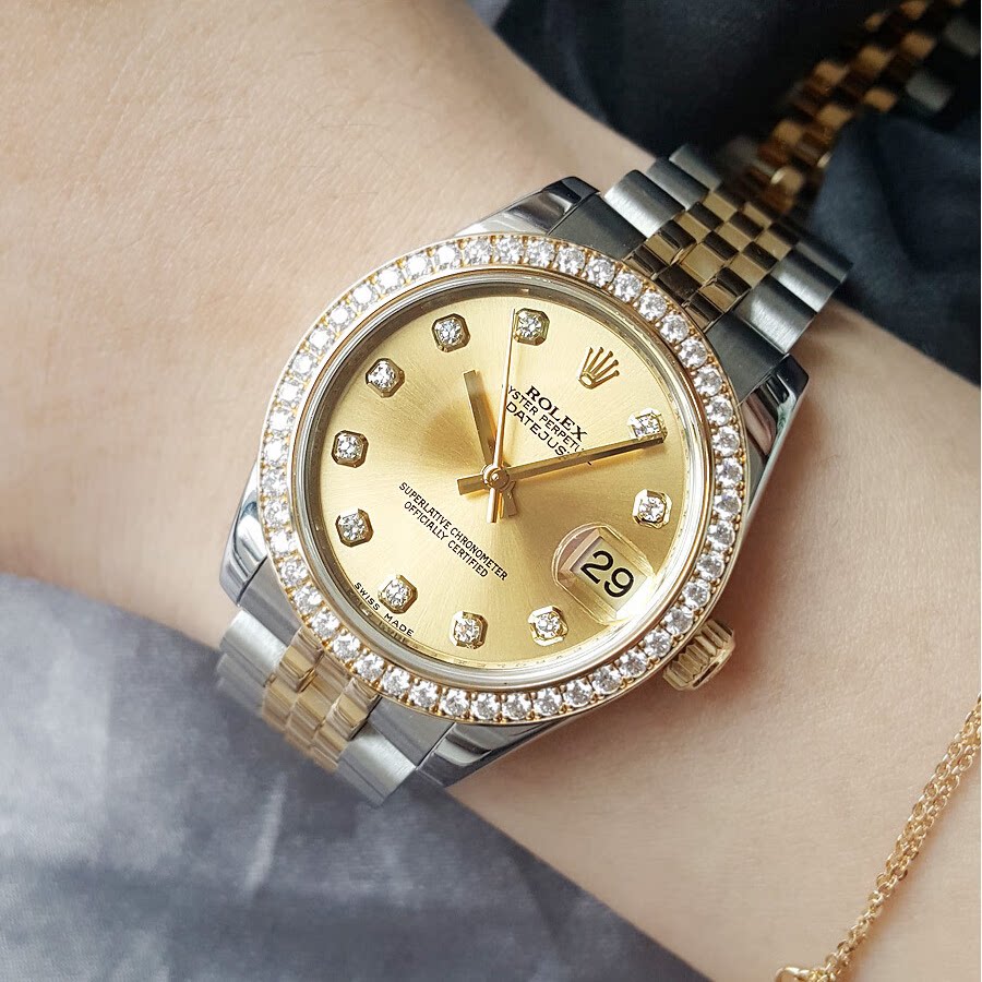 Rolex Ladies Datejust 31mm 18K Gold Diamond-Set Automatic Watch - Genuine 178383
