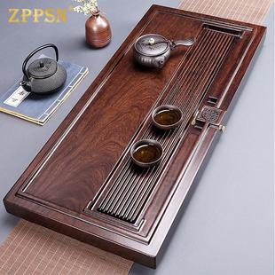 会客茶台实木功夫茶具电木款 ZPPSN整块黑檀木茶盘家用单层排水式