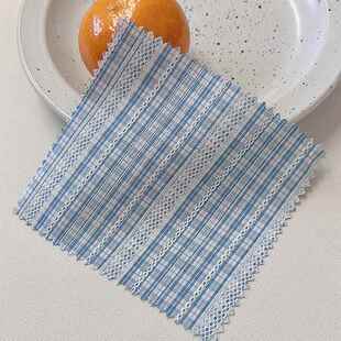 ins海盐系蓝白格印花条纹春夏衬衫JK半身裙面料桌布DIY娃衫布料