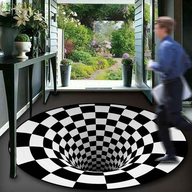跨境眩晕地毯3D视觉陷阱旋涡圆形地垫个性创意简约客厅茶几沙发毯