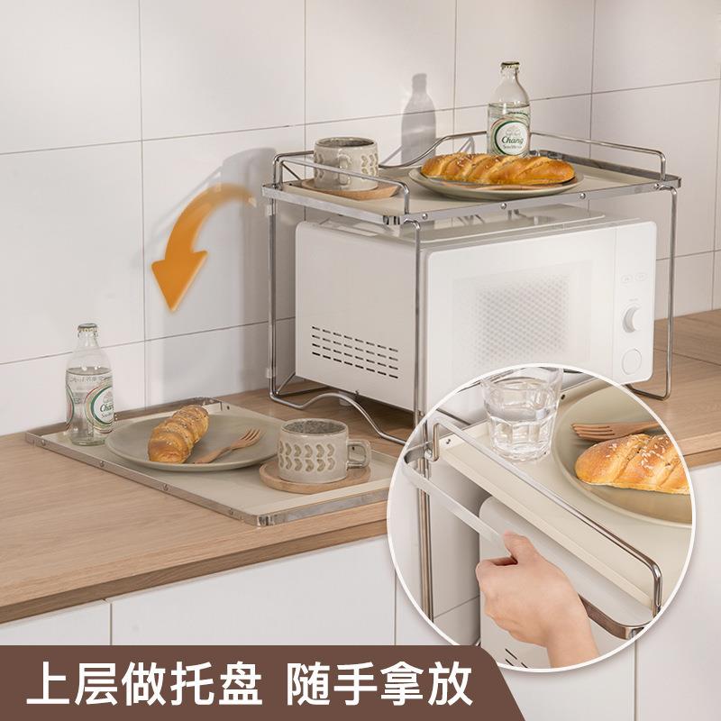厂家直销厨房多功能置物架韩式微波炉烤箱架子餐盘调料收纳落地桌