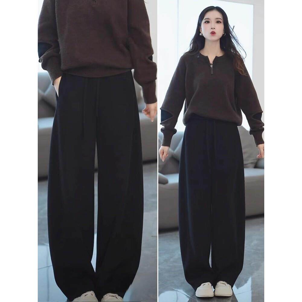 加绒垂感窄版香蕉裤女2025秋冬新款高腰显瘦宽松运动裤羊毛弯刀裤