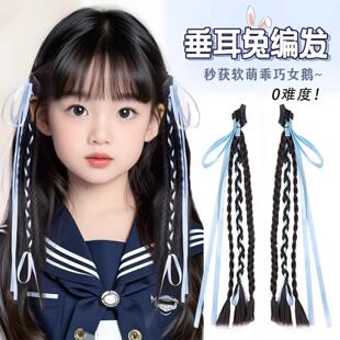假发辫子女抓夹马尾丝带双麻花长辫子发饰低扎旗袍新中式马尾假发