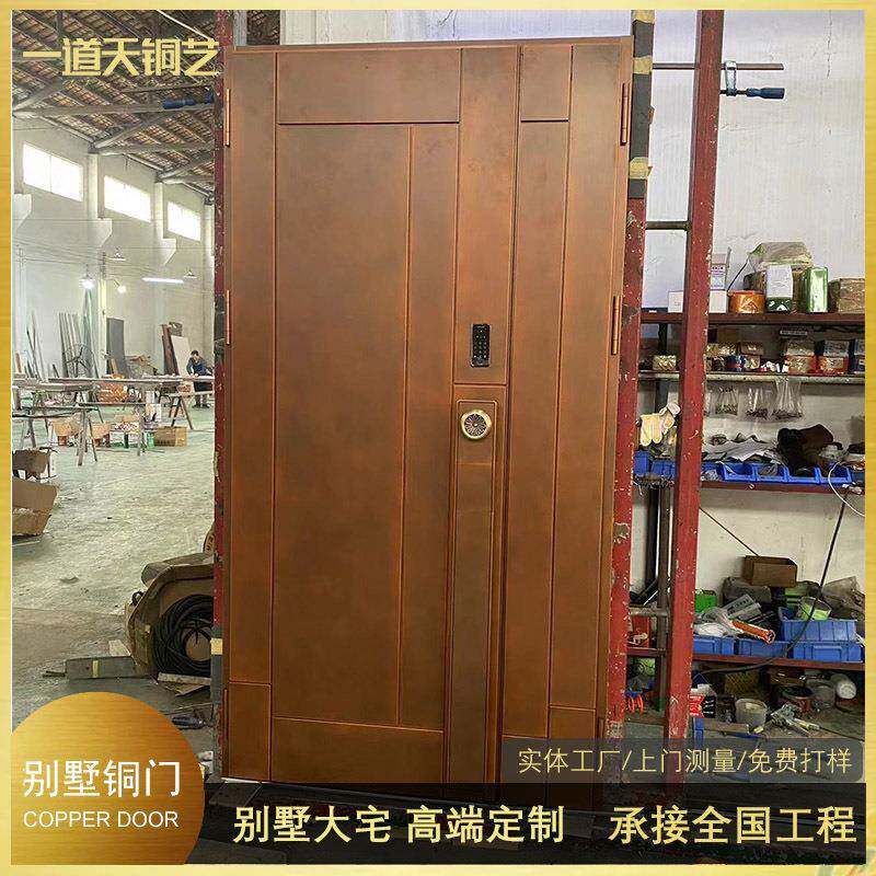 极简入户门别墅大宅三七子母门纯铜高端入户铜门现代简约铜门厂家