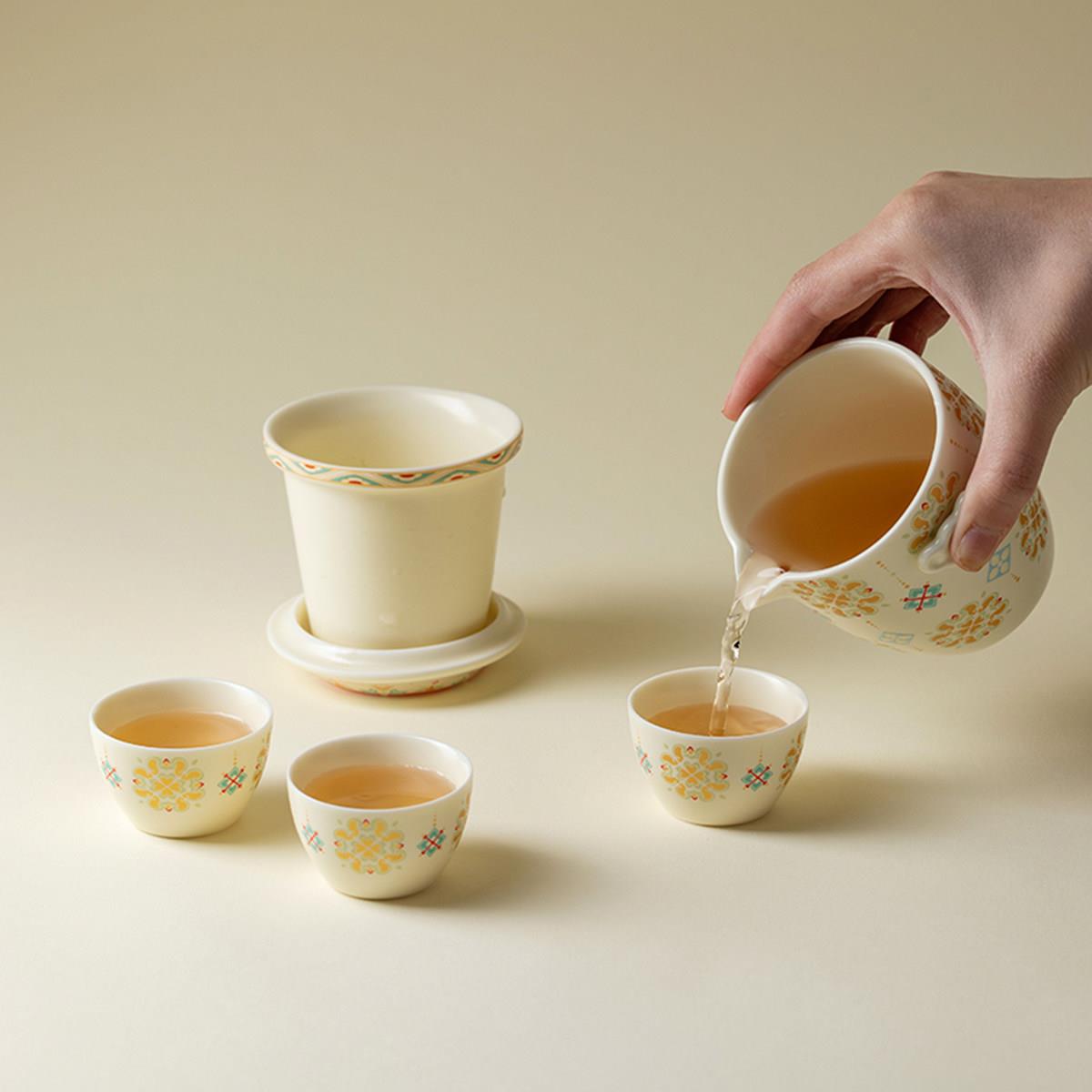 宝相花旅行泡茶具套组可携载团花-知式一壶三杯客杯快车户外露营