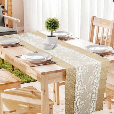 Elegant Jute Table Runner Burlap Lace Table Cloth Vintage De