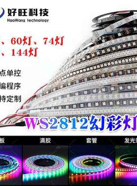 WS2812B幻彩灯带 单点单控led灯带可编程跑马流水 防水全彩灯带