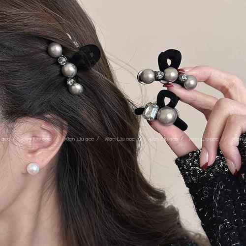 锆石珍珠丝绒小抓夹女高级感2025新款发夹碎发刘海夹公主头小夹子