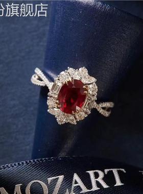 直播新款高定3克拉人工红宝石戒指 镶嵌精工简约大方开口彩宝女戒