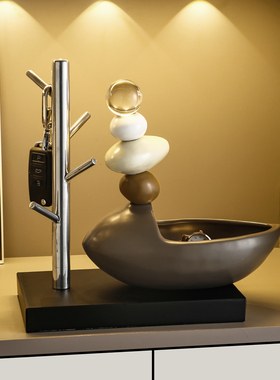 轻奢石来运转过道入户玄关钥匙收纳摆件家居客厅酒柜电视柜装饰品