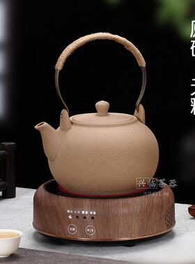 陶壶无釉烧水壶原矿陶土耐高温明火黑晶炉提梁单壶粗陶炭炉煮茶器