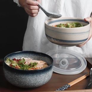 陶瓷泡面碗带盖单个便当碗学生宿舍易清洗大饭碗家用碗筷套装 日式