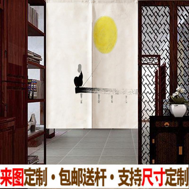 中式门帘隔断帘禅意风水过道开运隔布帘古典佛堂客厅挂帘半帘定制