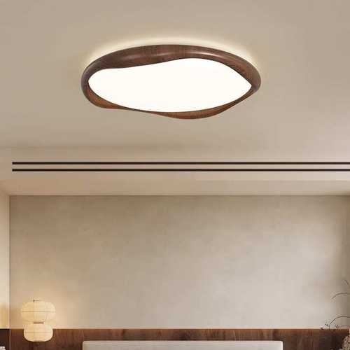 卧室古风中卧木纹灯圆形波浪超薄复古吸顶灯灯主简约新款护眼书房