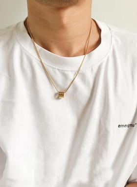 ins风韩版情侣简约项炼个性圆筒钛钢吊坠男女时尚潮流学生配饰品