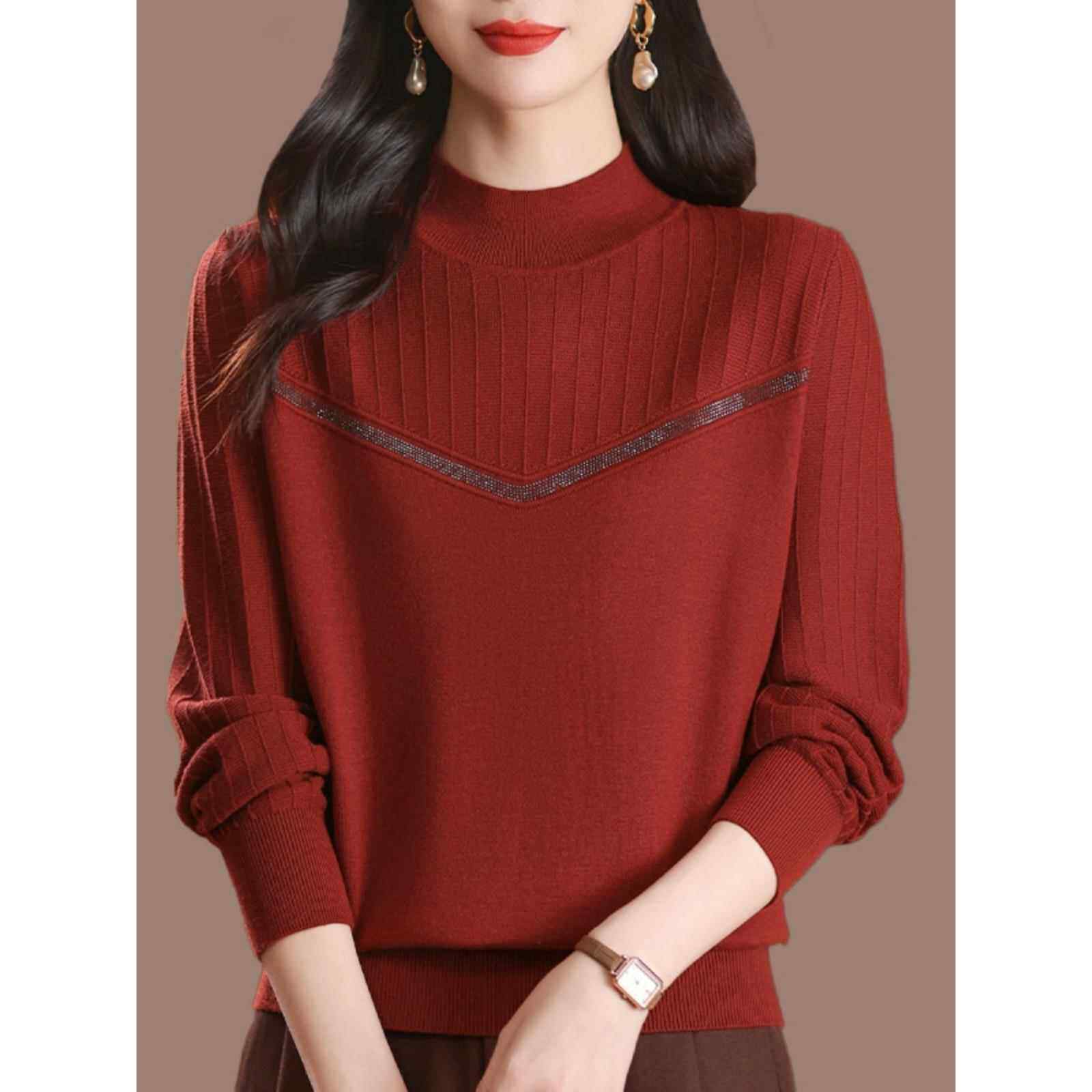 中年妈妈秋冬新款漂亮羊毛针织衫上衣女半高领宽松薄款毛衣打底衫