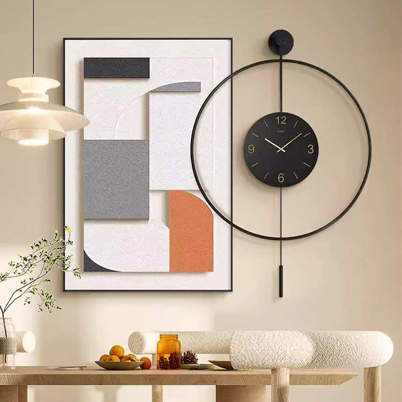 三层立体抽象几何法式奶油风钟表时钟挂钟组合饭厅挂画餐厅装饰画
