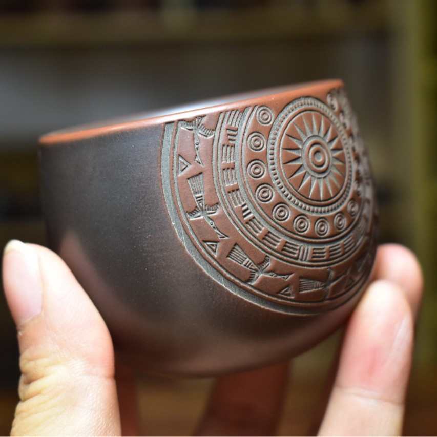 广西非遗铜鼓飞鸟钦州坭兴陶茶壶高颜值浮雕中国风家用送礼茶杯