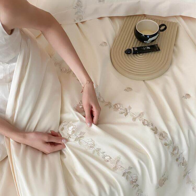 花清影式刺绣天丝棉四件套轻奢夏季丝法滑韵凉感裸睡被|套A14床单