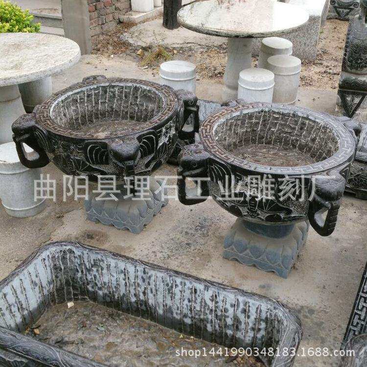 象头石雕花盆 青石象头养鱼水缸鱼缸 花盆 仿古雕塑厂家