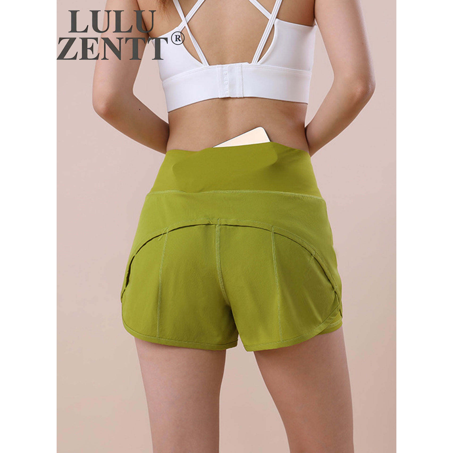 LULU ZENTT口袋瑜伽短裤女热裤运动高腰健身田径马拉松跑步三分裤