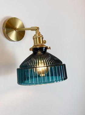 北欧个性绿色玻璃黄铜壁灯文艺清新风过道壁灯镜前灯卧室床头壁灯