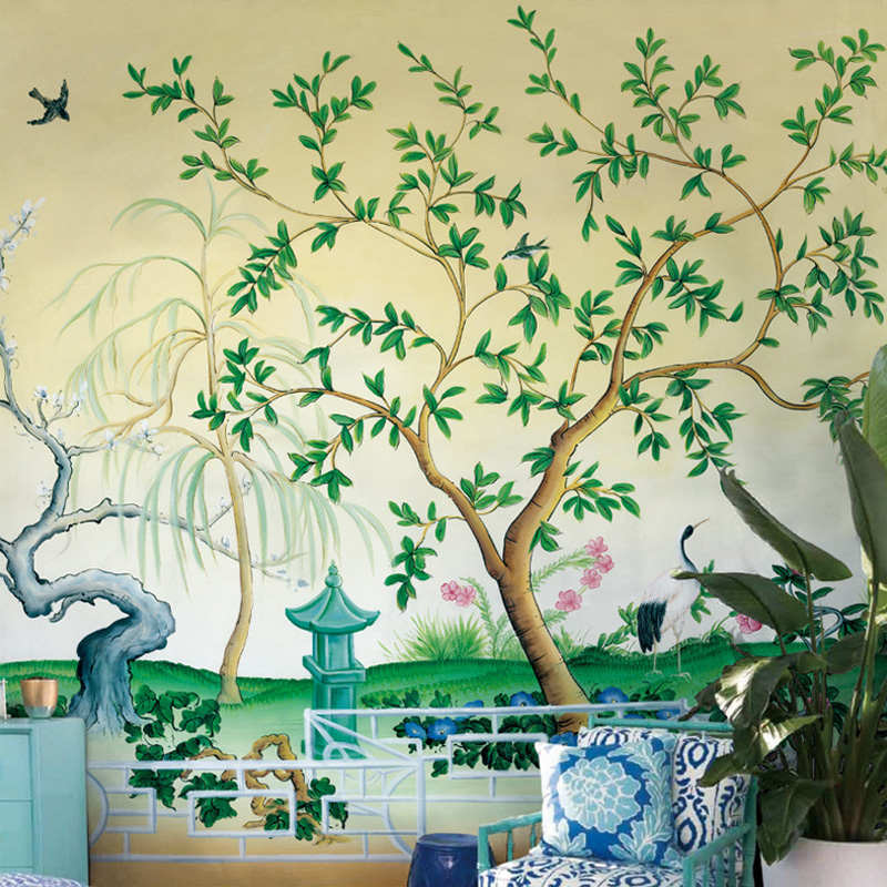 大型定制无缝墙布壁画墙画闲亭客厅餐厅电视背景墙壁纸欧尚新中式