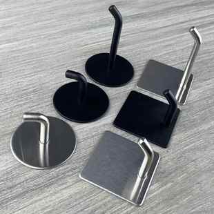 免打孔强力粘胶挂钩304不锈钢黑色免钉厨房卫生间丁字钩衣帽挂勾