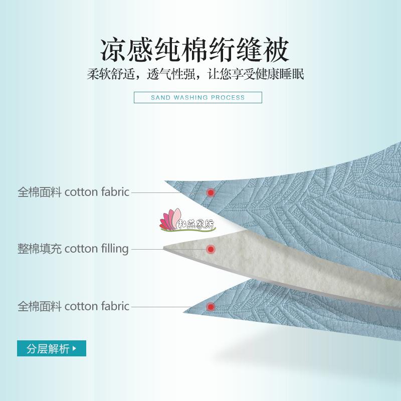 新款直销跨境亚马逊床品三件套纯色绣花纯棉床盖套外贸绗缝被透气