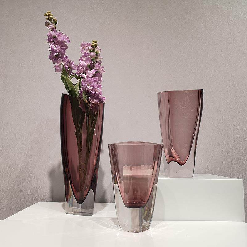 现代轻奢三角斜口琉璃花瓶家居软装饰品样板房间餐桌花器插花摆件