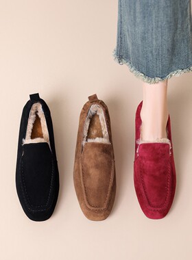 【意大利】René Vanvilla保暖羊毛?平底2cm 麂皮懒人毛毛乐福鞋