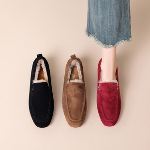 Vanvilla保暖羊毛?平底2cm René 麂皮懒人毛毛乐福鞋 意大利