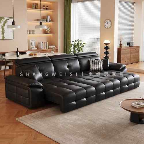 尚维思电动真皮沙发床意式极简风客厅零靠墙可调节伸缩多功能沙发